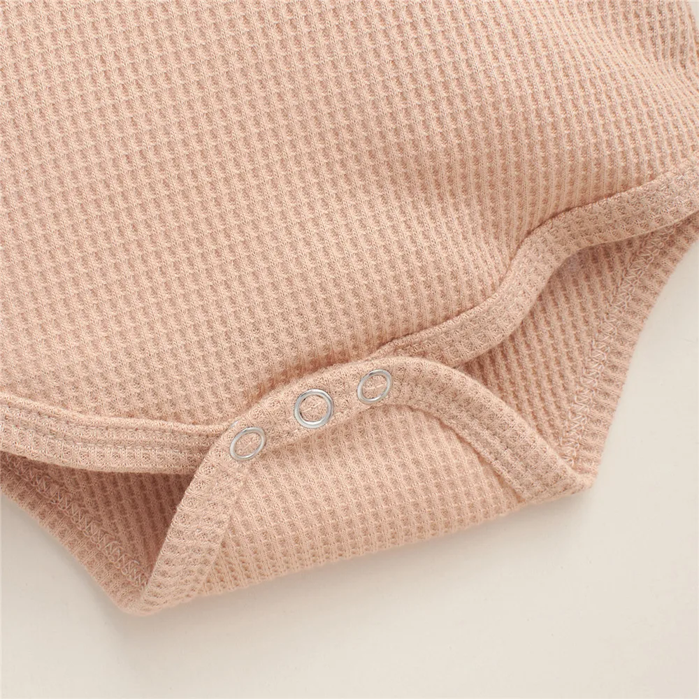 Baby Boy Girls 2Pcs Outfits Toddler Rainbow Print Waffle Knitted Long Sleeve Rompers Pants Newborn Infant Spring Autumn Clothes