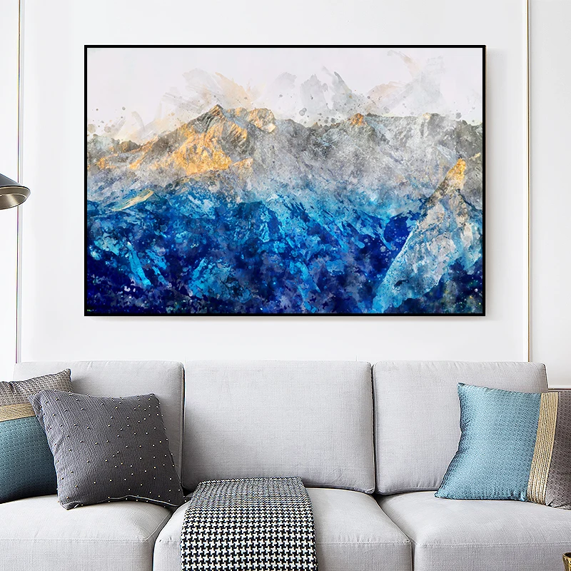 

Blue Mountain Painting on Canvas Nordic Style Wall Art Poster and Print Art Landscape Pictures for Living Rome Home Decoration