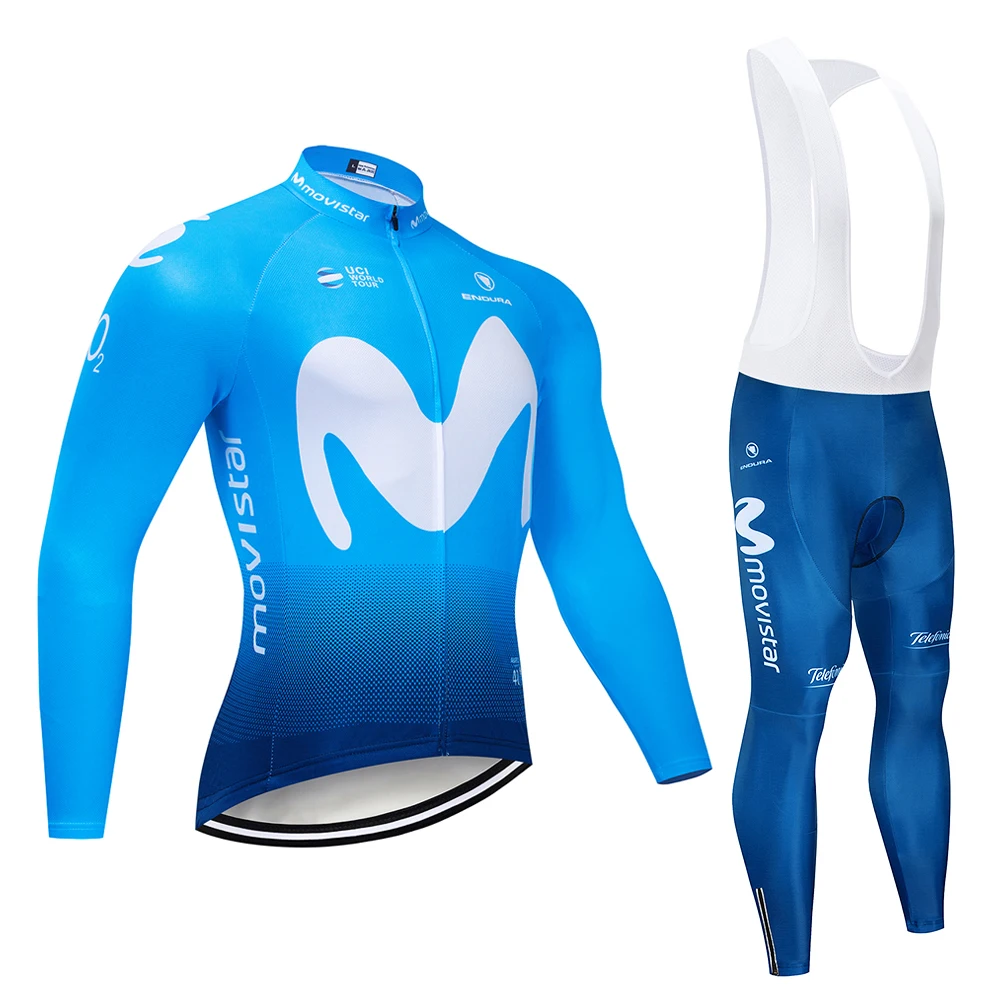 Movistar Pro Team зимний теплый флисовый длинный комплект одежды для мужчин, Велоспорт Джерси, нагрудник, велосипед, Ropa Ciclismo, велосипедная одежда - Color: Pic Color