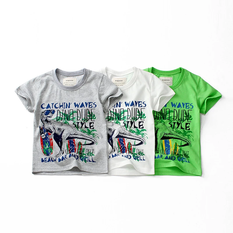 

6809 # детская одежда, футболки для мальчиков, футболки для мальчиков в стиле панк, Детская рубашка для малышей, хлопковая Футболка с динозавро...