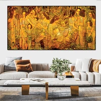 southeast asian style canvas painting golden retro abstract figure oil painting working woman poster and prints art wall picture