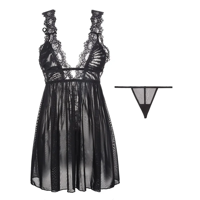 

Female Lace Sexy Nightgown Women Sleepwear V Neck Sleeveless Backless Night Dress Woman Mini Sexy Lingerie For Women Nightie