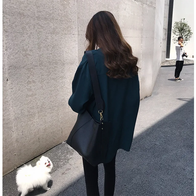 Весна-лето Модная элегантная однотонная Свободная шифоновая блузка с длинным