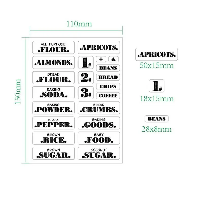 

132pcs Kitchen Jars Bottle Container Label Various Shapes Food Label Clear Stickers Can Storgae Box Item Mark 6/8 Sheets