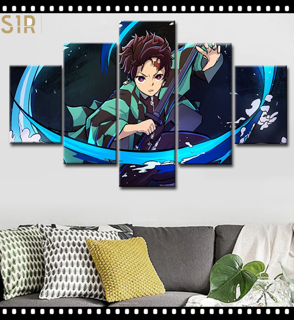 

Kimetsu No Yaiba Wall Art 5 Pieces Canvas Painting Poster Pictures Home Decor Living Room HD Printed Game Poster Anime Wall Art