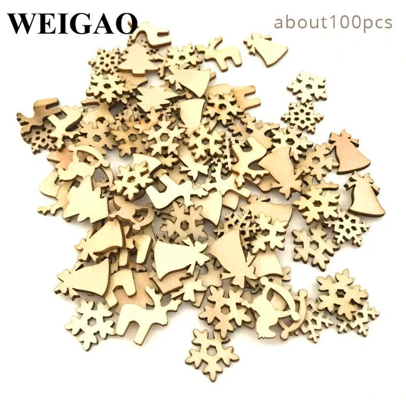 WEIGAO 100 шт Рождественские елочные украшения мини деревянные украшения Снежинка елка Рождественские Подвески для вечеринок украшения для дома год