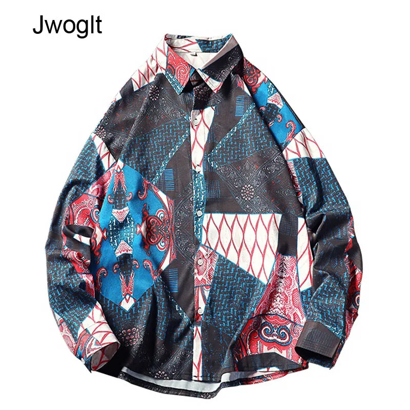 Рубашка мужская с длинным рукавом уличная одежда свободная блузка принтом