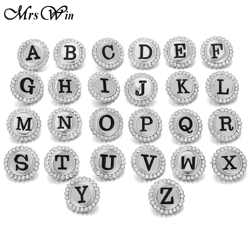 5 шт./лот металлические круглые буквы с кристаллами 18 мм кнопки буквами алфавита
