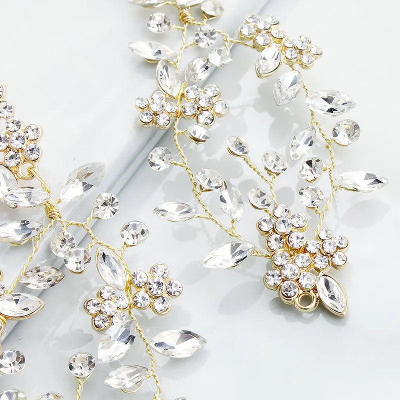 Hyperbole Rhinestone Flower and Leaves Boho Drop Earrings Trendy 2019 Newest Handmade Ladies Wedding for Party | Украшения и