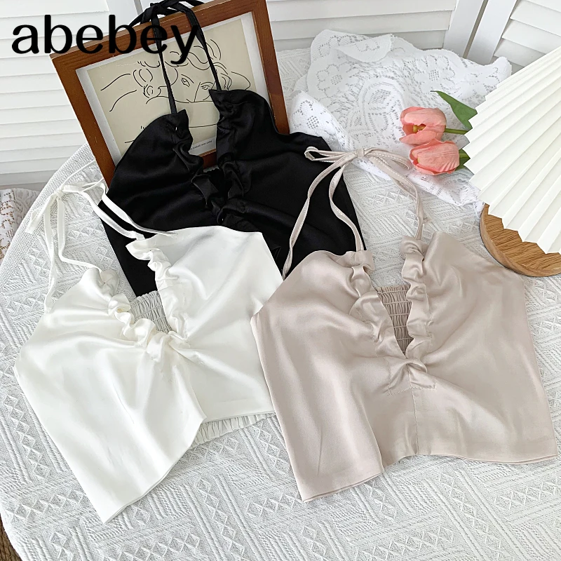 

Майка без рукавов, с V-образным вырезом, с открытыми плечами и рюшами, приталенная, летняя, 2021