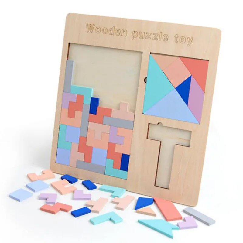 

Creative Preschool Wooden Puzzles Educational Toys for Children Kids Baby Brain Development Jigsaw Tangram Fun Game Board Gift