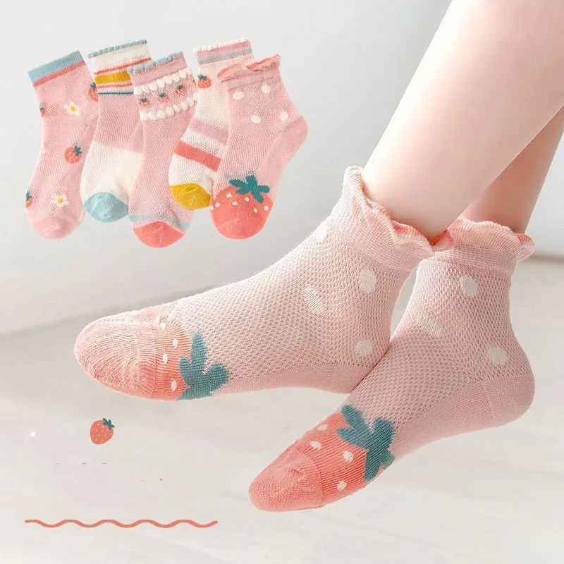 

5Pairs Children's Socks Spring Summer Baby Socks Solid Color Infant Floor Socks Soft Anti-slip Boat Socks For Girls 9M - 8Y