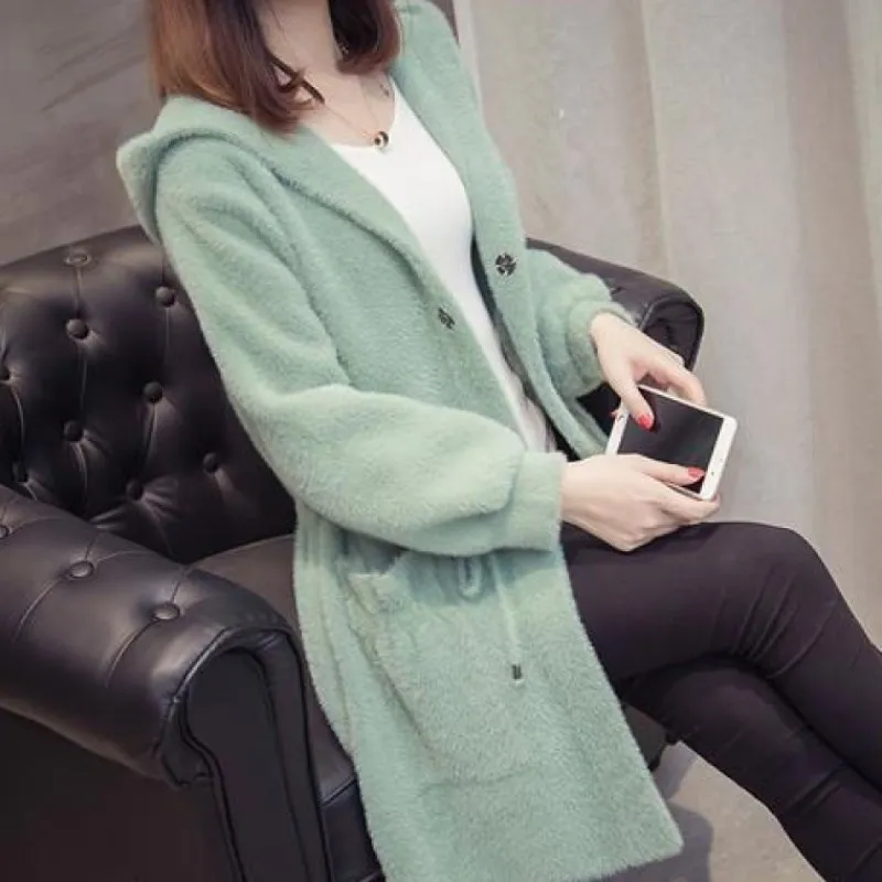 Autumn Winter Imitation Water Velvet Outwear Women's 2020 New Hooded Loose Long Paragraph Mink Sweater Coat Women Thicken Z48 |
