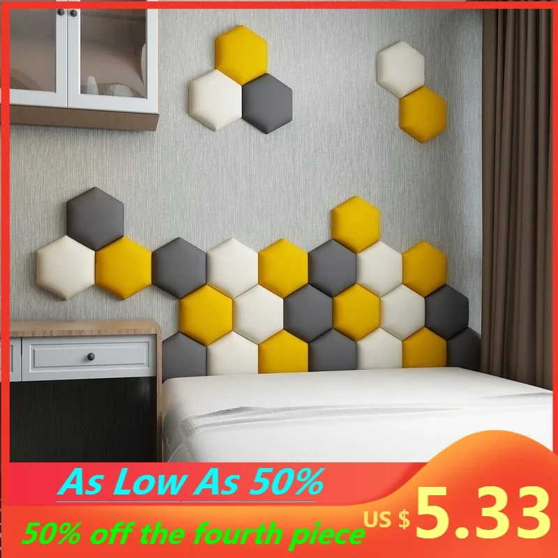 

Hexagonal Headboard Soft Bag 3D Wall Stickers Living Room Bedroom Nordic Decorative Painting Self-adhesive Soft-pack Wall Paste