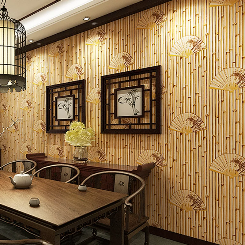 

Chinese fan wallpaper tea house study hotel restaurant background wall decoration Japanese bamboo classical wallpaper