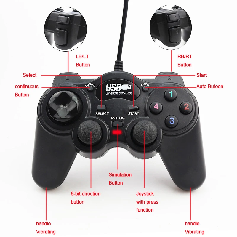 Проводной USB2.0 Shock PC геймпад джойстик многофункциональный контроллер игровой