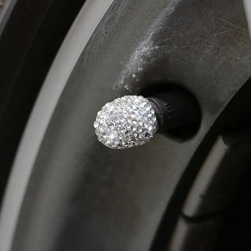 

4Pcs Compact Valve Cap Attractive Polymer Clay Bling Rhinestones Tire Air Dust Cap Car Accessories