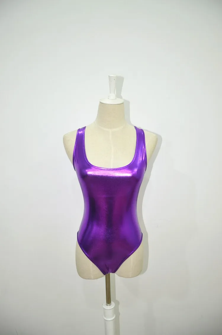 

European and American Erotic Underwear Gold Swimsuit Patent Leather 3-color Shapin One-piece Body Suits Pole Dance Abdl