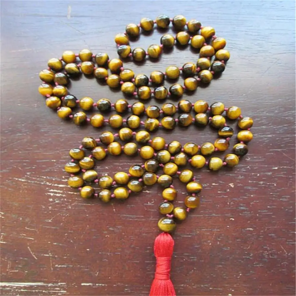 

8 мм камень тигровый глаз узелковая кисточка 108 шарик Мала ожерелье Исцеление счастливый шик браслет медитация манжеты элегантный чакра Йог...