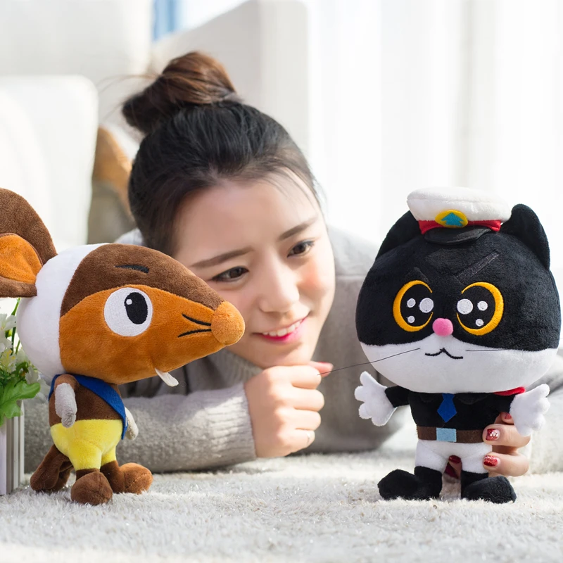 Candice guo! Милая плюшевая игрушка Классическая анимация Черный кот сергент одно ухо