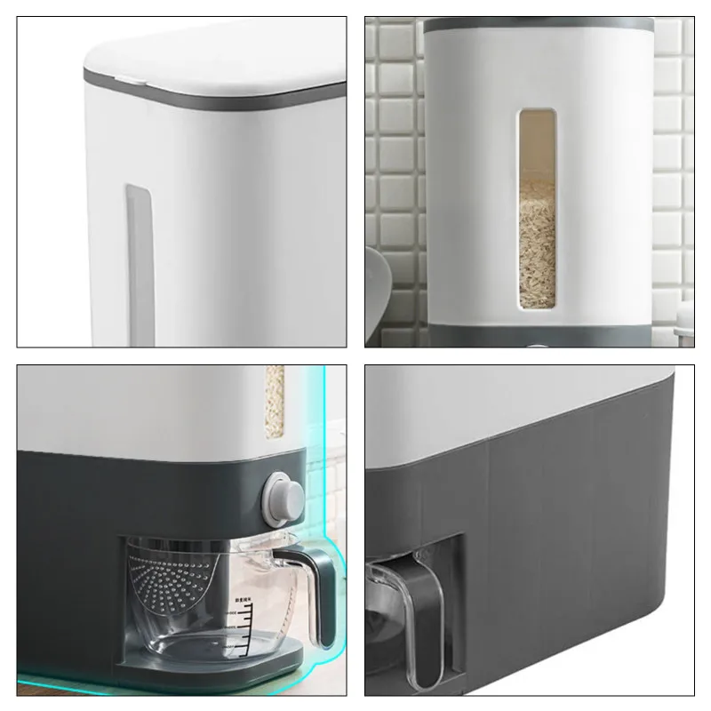 

Hot Automatic Plastic Cereal Dispenser Storage Box Measuring Cup Kitchen Food Tank Rice Container Organizer Grain Storage Cans