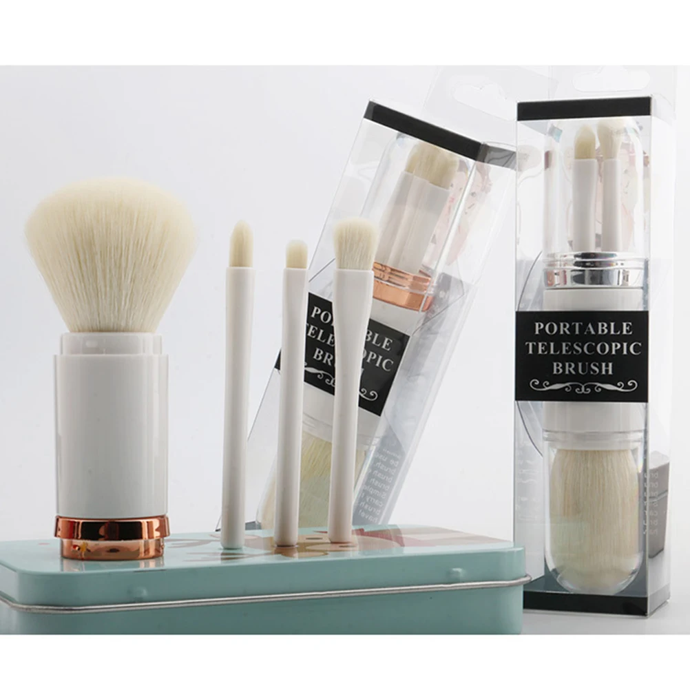 4 в 1 Набор выдвижных кистей для макияжа кисточки основы губ глаз с крышками