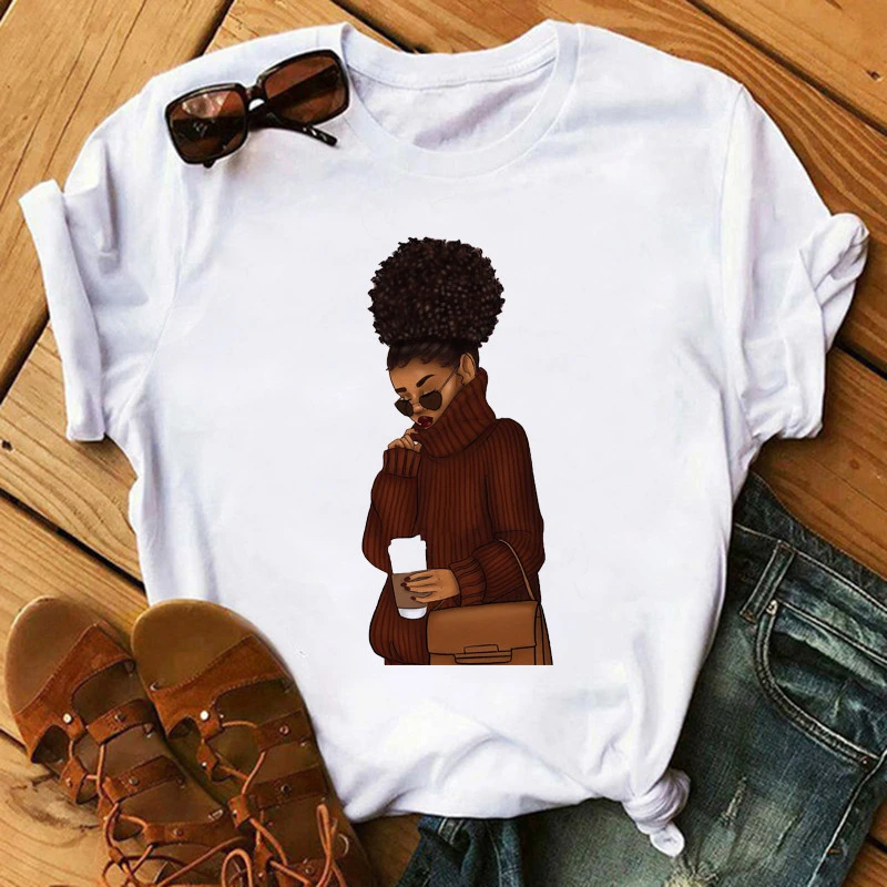 

ZOGANK Poppin Mom T Shirt vogue T Shirt Women Black African Curly Hair girl Printed Tshirt Femme Harajuku Clothes Female T-shirt