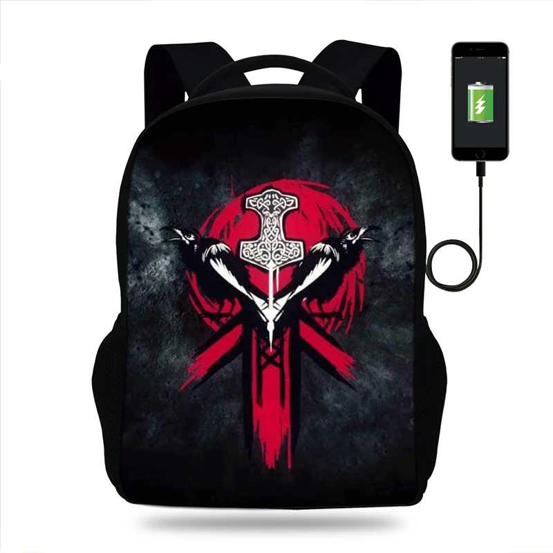 17 дюймов мужской рюкзак Vikings Serie College usb зарядное устройство школьный для ноутбука