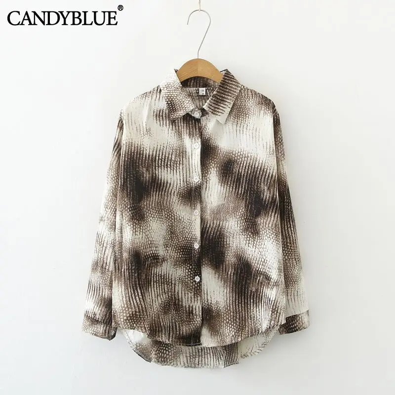 Женская рубашка с принтом в виде змеиной кожи Свободная шифоновая длинными