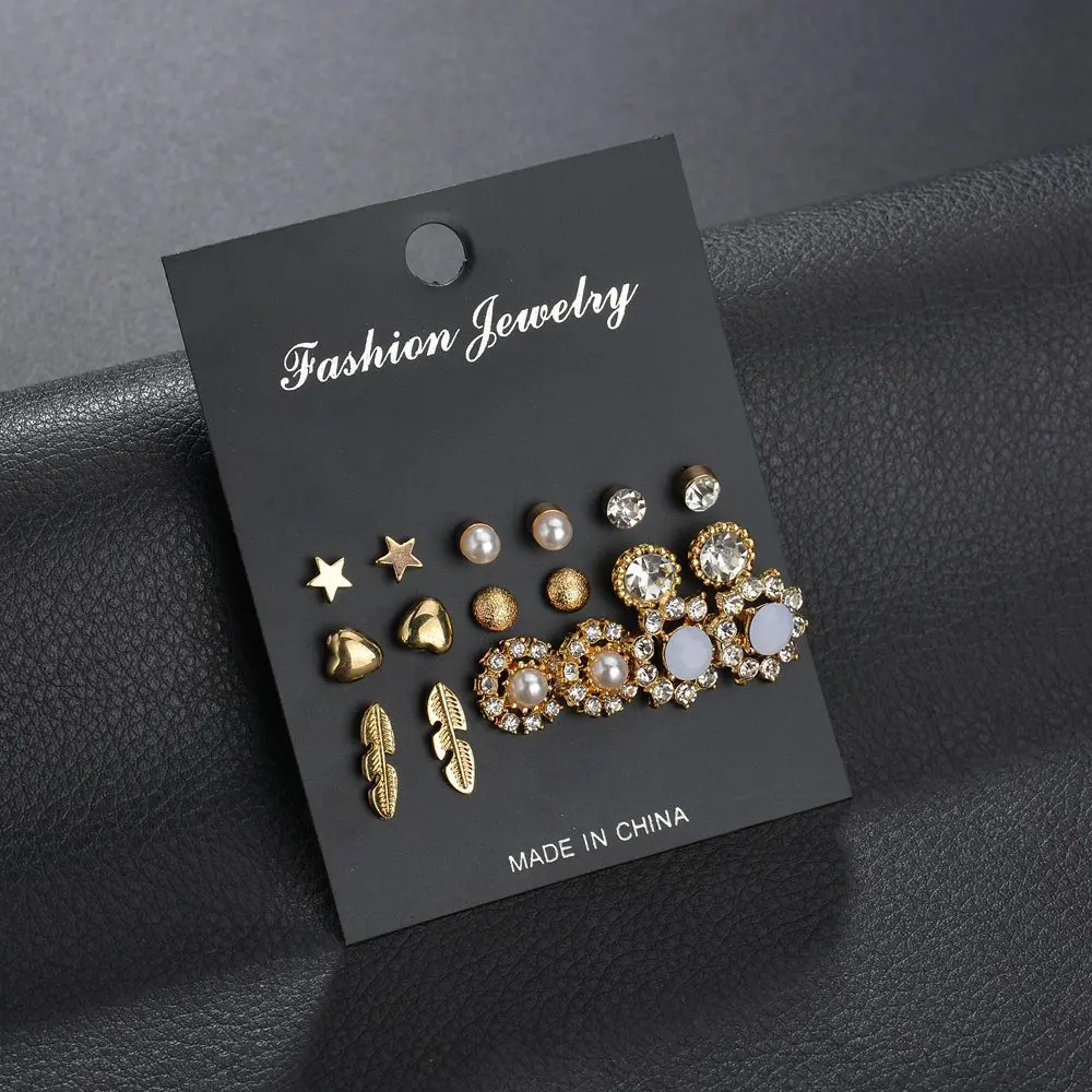 9 пар модная металлическая пентаграмма звезда сердце цветок жемчуг стразы