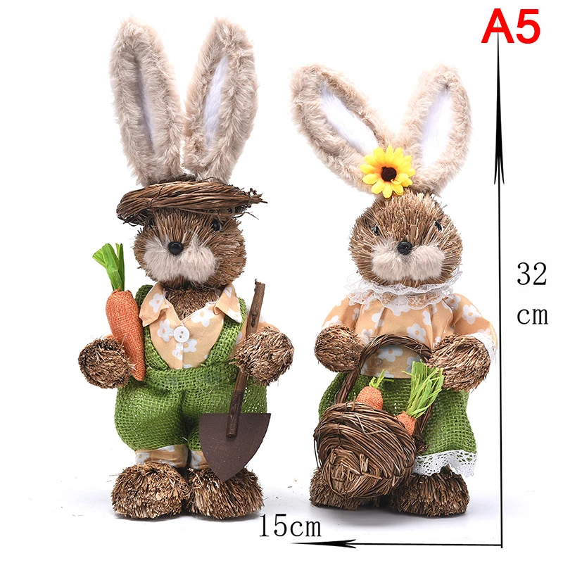 

2Pc Cute Straw Rabbit Bunny Easter Decorations Home Garden Wedding Ornament