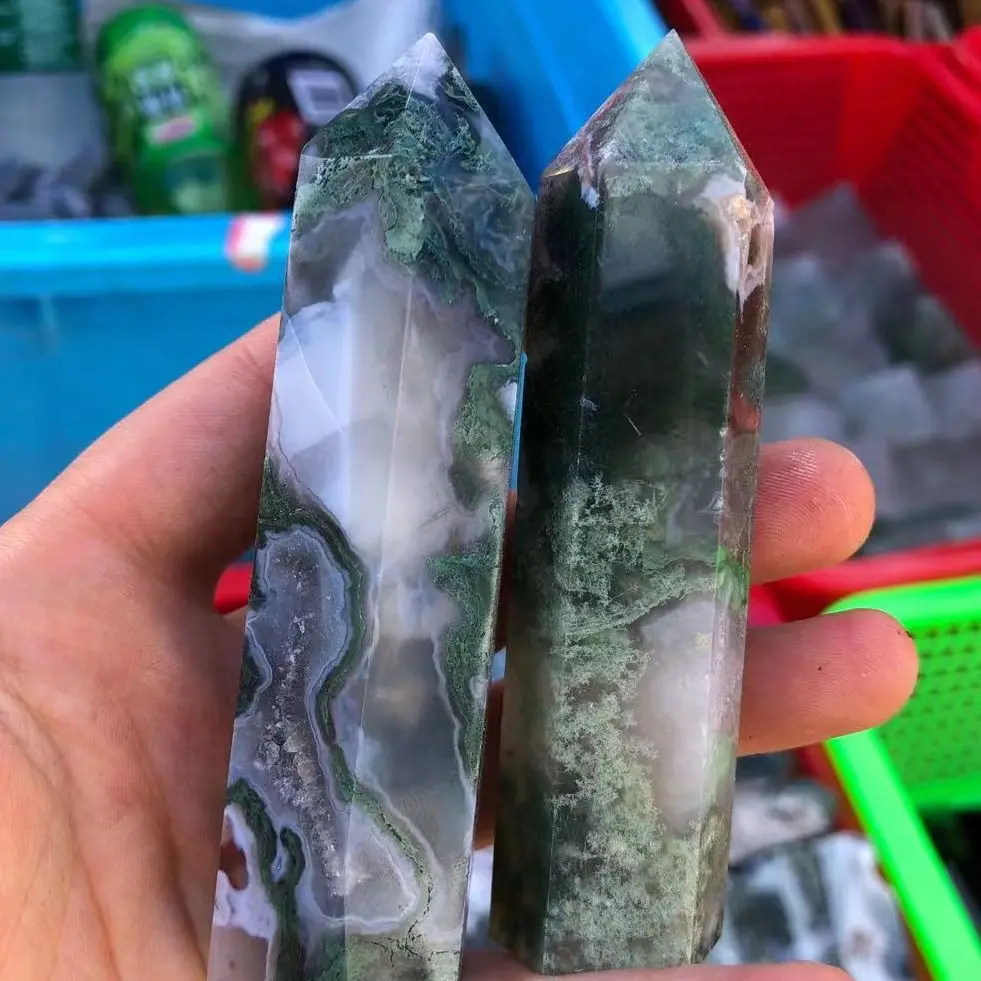 

60-80MM Natural Aquatic Plant Agate Obelisk Quartz Wand Reiki Therapy Home Furnishings Room Decoration fengshui
