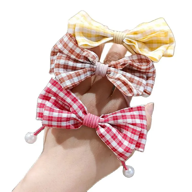 Женская шнуровка для волос в клетку с бантом и жемчугом