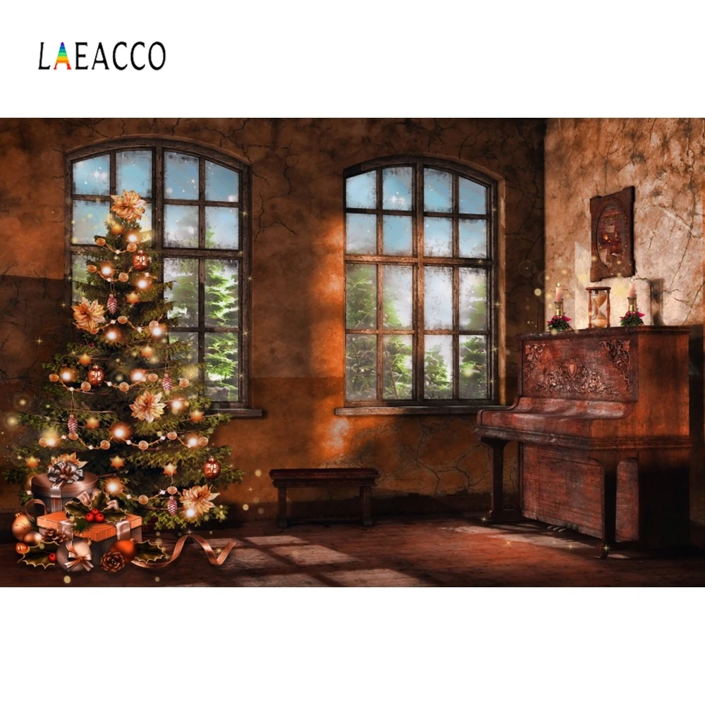 Laeacco старинный дом окно стол Рождественская елка подарки подсветка фотография