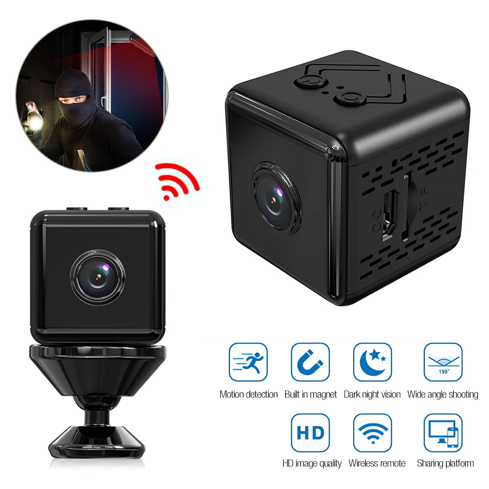 

HD-камера 1080P, мини-камера для домашней системы безопасности, Wi-Fi, 360 градусов, фотокамера с подставкой, поддержка TF, для офиса и магазина