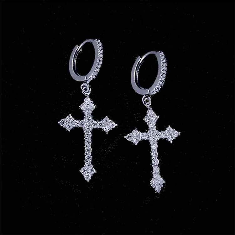 

Luxury CZ White Crystal Cross Dangle Earring Fashion Men Women Silver Plated AAA Zircon Earring Trend Men Women Party Jewelry