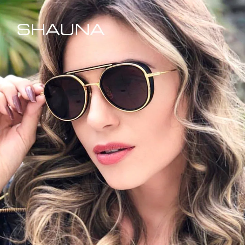 Женские и мужские ретро очки SHAUNA солнцезащитные в стиле панк с двойной
