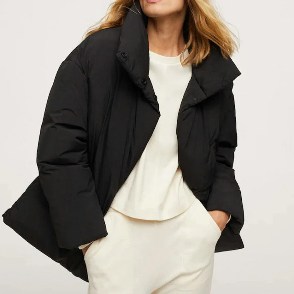 New Winter Warm Thicken Puffer Jacket Fashion Solid Loose Long Sleeve Coat Women Casual Parka Oversize Stand Collar Bubble Coat