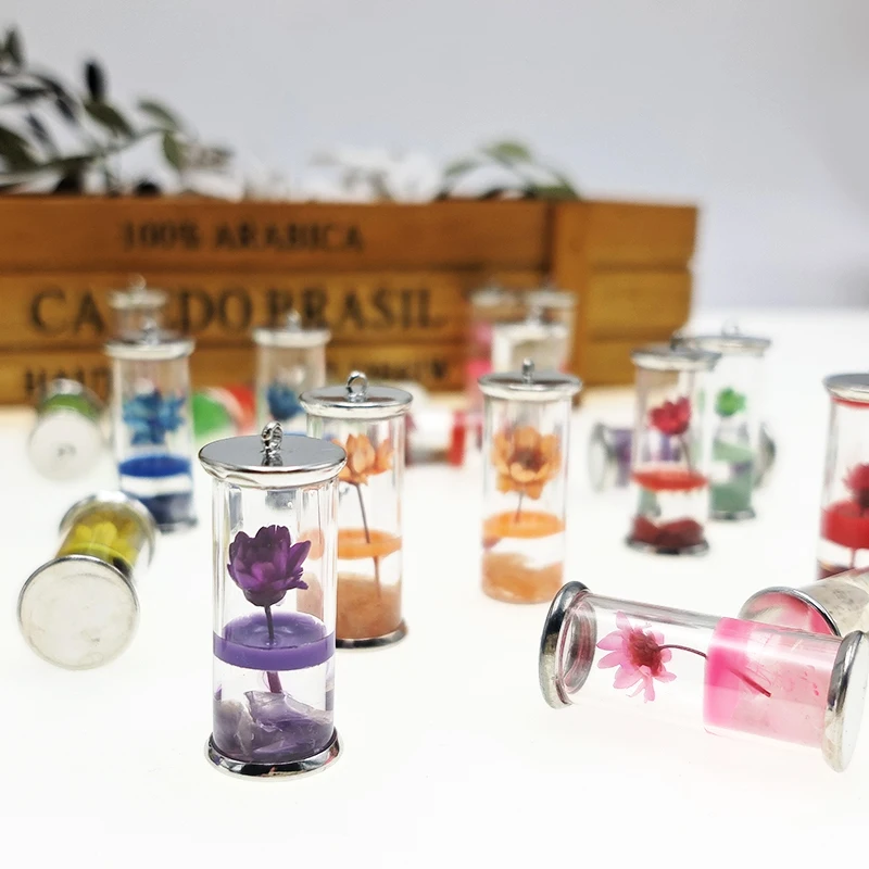 

5pcs Transparent Glass Permanent Preservation Dried Fresh Flower Bottle Pendant Handmade Necklace keychain jewelry accessories