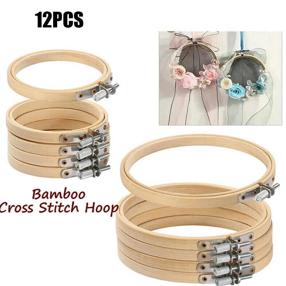 

12PCS Wooden Embroidery Hoops Set Bamboo Circle Cross Hoop Stitch Tools 6In Wooden Embroidery Hoops Placement Tools