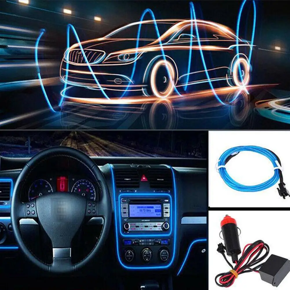 

1/2MCar Interior Led Decorative Lamp EL Wiring Neon Light Atmosphere Party Ambient DIY Flexible Strip For Auto Diode USB Z2W9