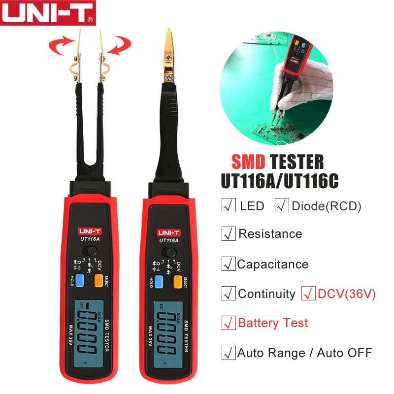 

UNI-T UT116A UT116C SMD тестер автоматического диапазона светодиодный дисплей DCV сопротивление емкость диода (RCD) измеритель целостности цепи батареи...