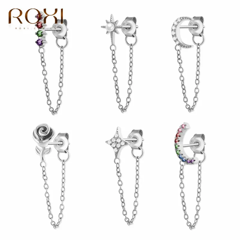 ROXI модные радужные Подвески с фианитом Висячие серьги для женщин Moon Star Boho ювелирные украшения для свадьбы серьги из стерлингового серебра 925 пробы