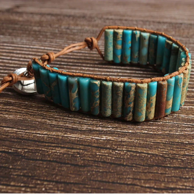 Браслет плетеный из натурального Императорского камня прямоугольная колонна 4