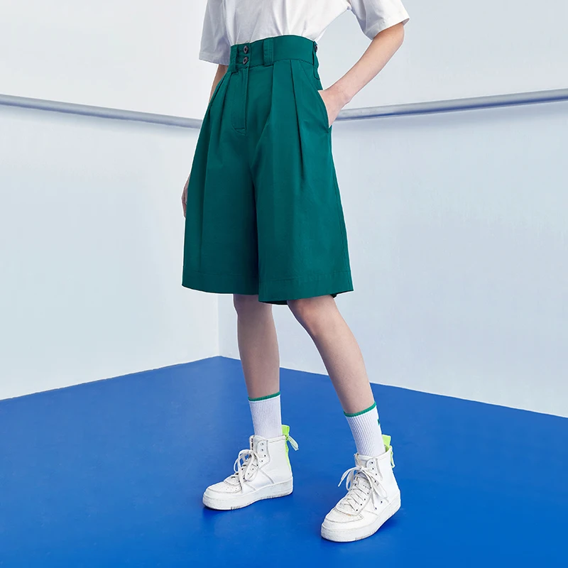 Женские шорты с двойным рядом пуговиц Toyouth однотонные Прямые повседневные штаны