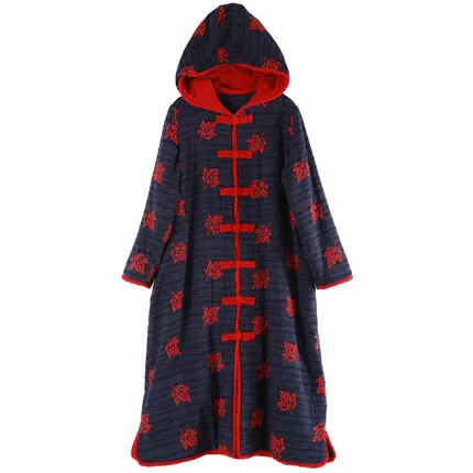 Navy Blue LZJN женский осенне-зимний Тренч с вышивкой, пальто с флисовой подкладкой, однобортное пальто, длинное пальто, ветровка - Цвет: Navy Blue
