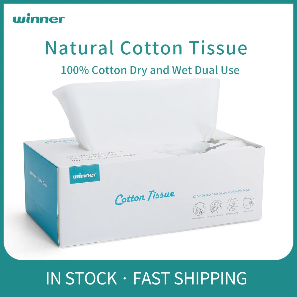 

Winner Cotton Tissue Clean Face Makeup Wipes Wet Dry Dual Use Disposable Gentle Face Towelettes for Sensitive Skin Baby Wipes