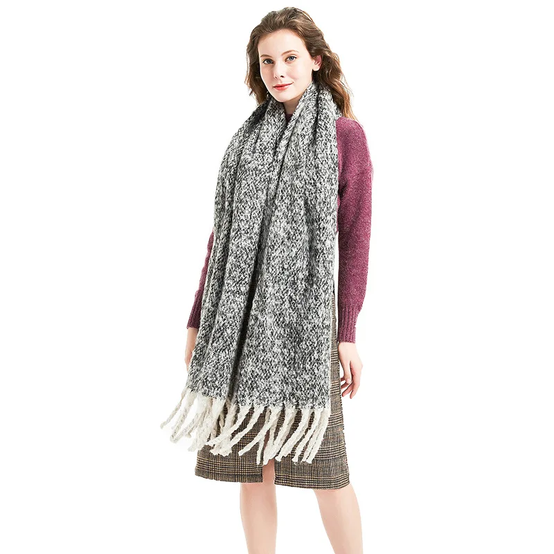 

Autumn and winter cashmere circle sand coarse tassel Clip Flower color matching Scarf Shawl thick braid thick Tung scarf