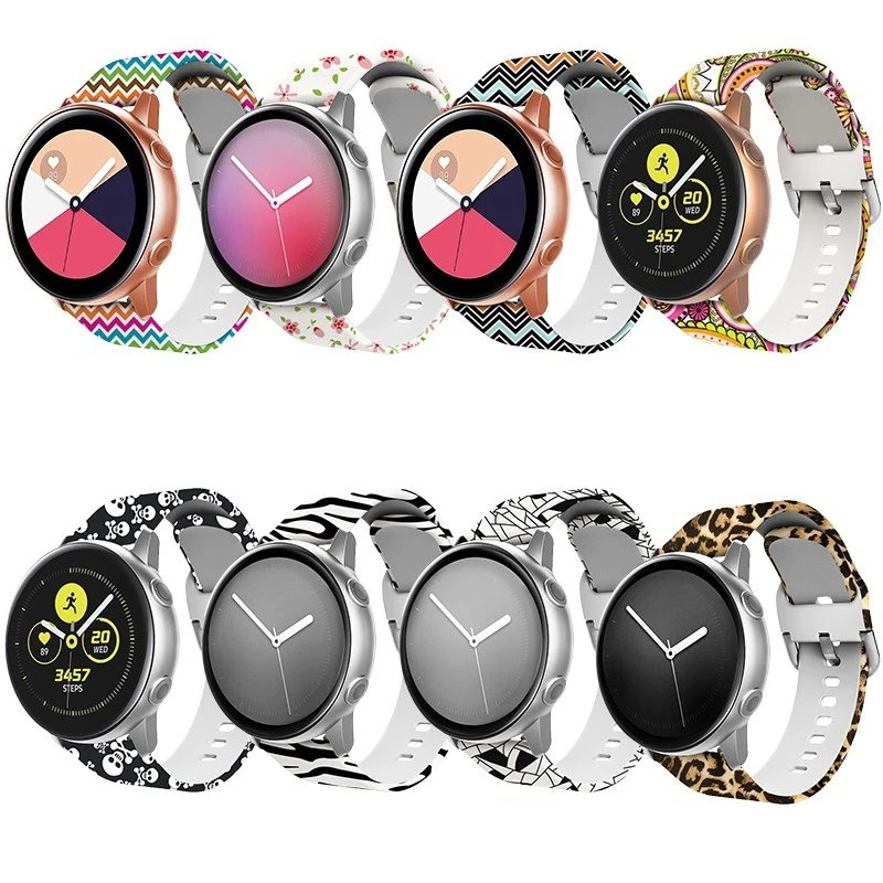 

Силиконовый ремешок для наручных часов, браслет с принтом для Samsung Galaxy Watch 3 41 мм Amazfit Bip S U GTS2 Huawei Garmin Vivoactive 3, 20 мм