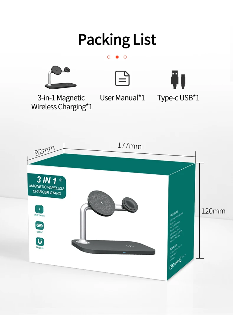 3in 1 magnetic wireless charger 15w fast charging macsafe iphone12 13 pro max apple watch airpods pro charging dock station free global shipping